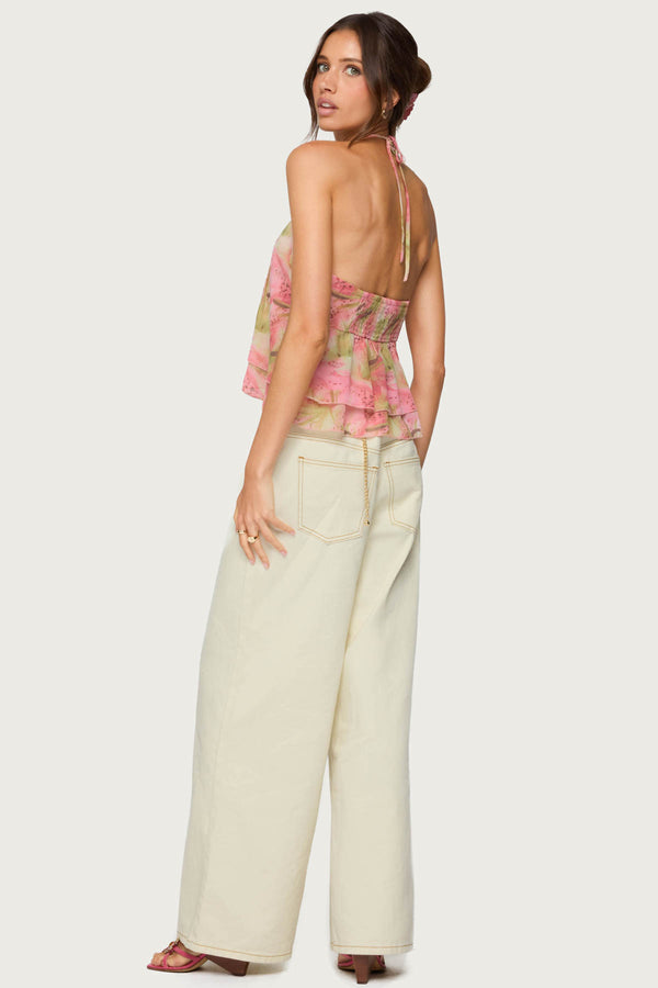 Edikted Dragon Lily Layered Chiffon Halter Top Mix