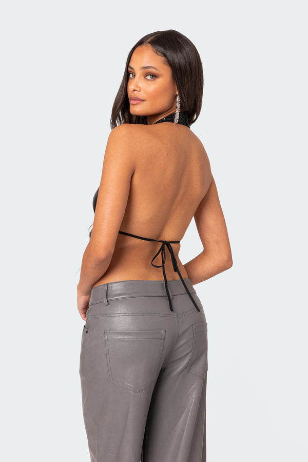 Edikted Draped Scoop Neck Open Back Top Black