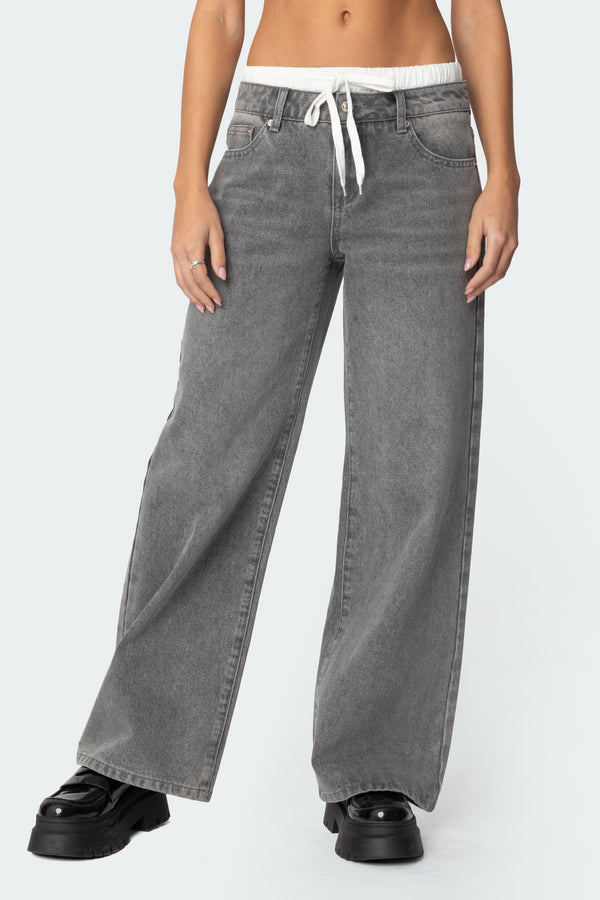 Edikted Drawstring Boxer Detail Jeans Gray Washed