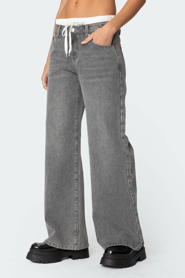 Edikted Drawstring Boxer Detail Jeans Gray Washed