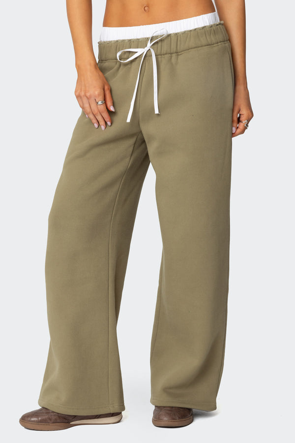 Edikted Drawstring Boxer Detail Sweatpants Olive