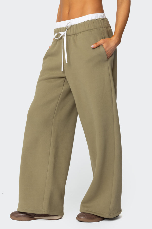 Edikted Drawstring Boxer Detail Sweatpants Olive