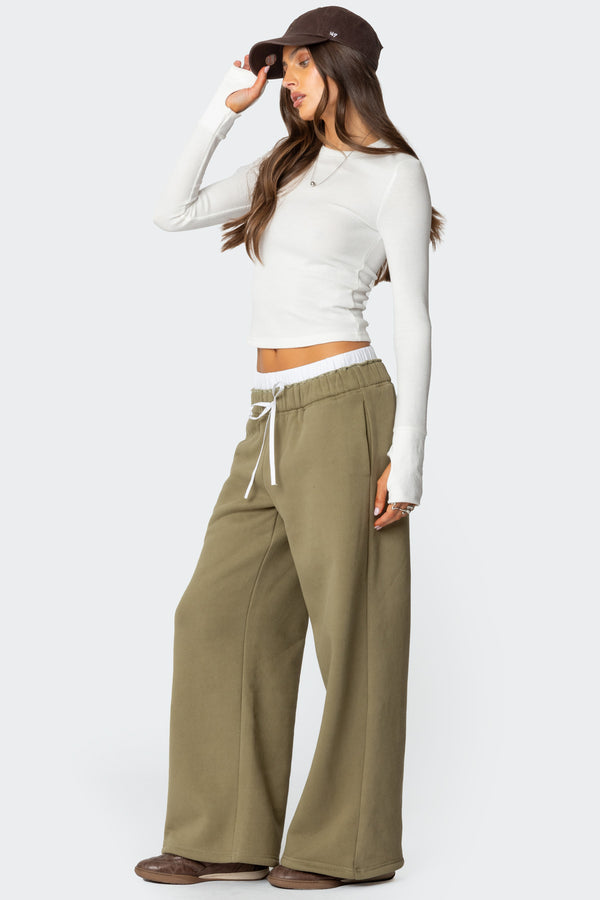 Edikted Drawstring Boxer Detail Sweatpants Olive