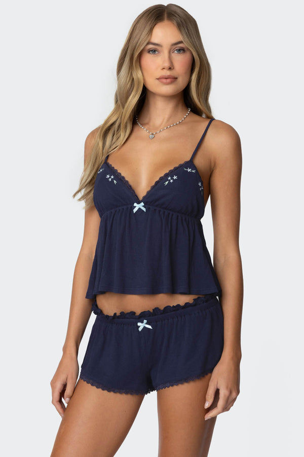 edikted Dream Babydoll Waffle Tank Top navy