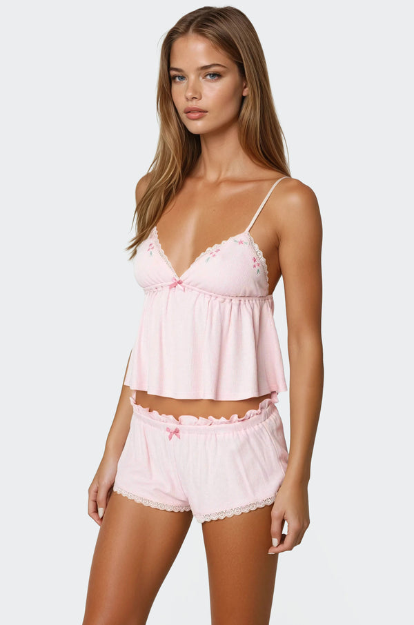 Edikted Dream Babydoll Waffle Tank Top Pink