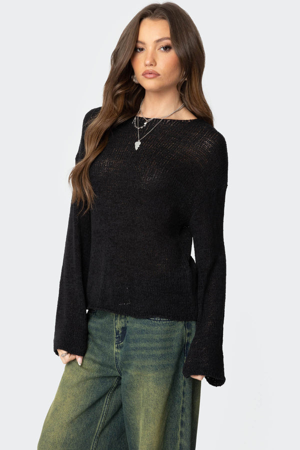 Edikted Drop Shoulder Light Knit Sweater Black