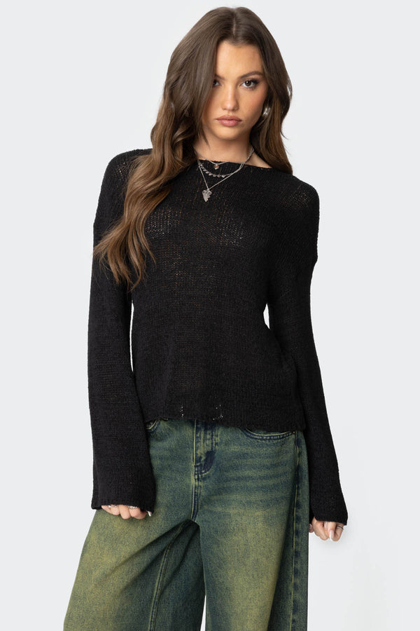 edikted Drop Shoulder Light Knit Sweater black