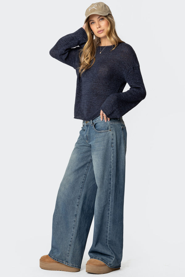 Edikted Drop Shoulder Light Knit Sweater Navy
