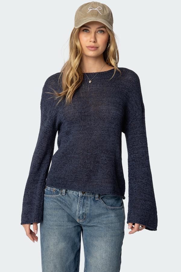 edikted Drop Shoulder Light Knit Sweater navy