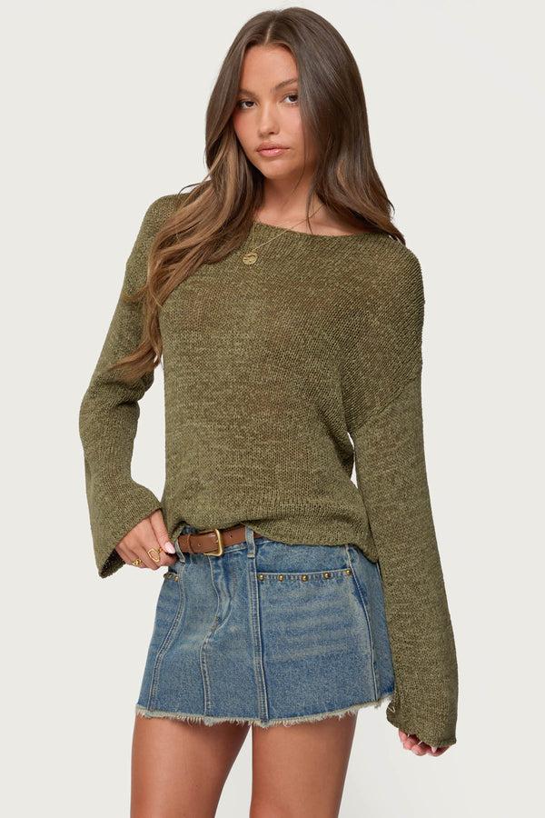 Edikted Drop Shoulder Light Knit Sweater Olive
