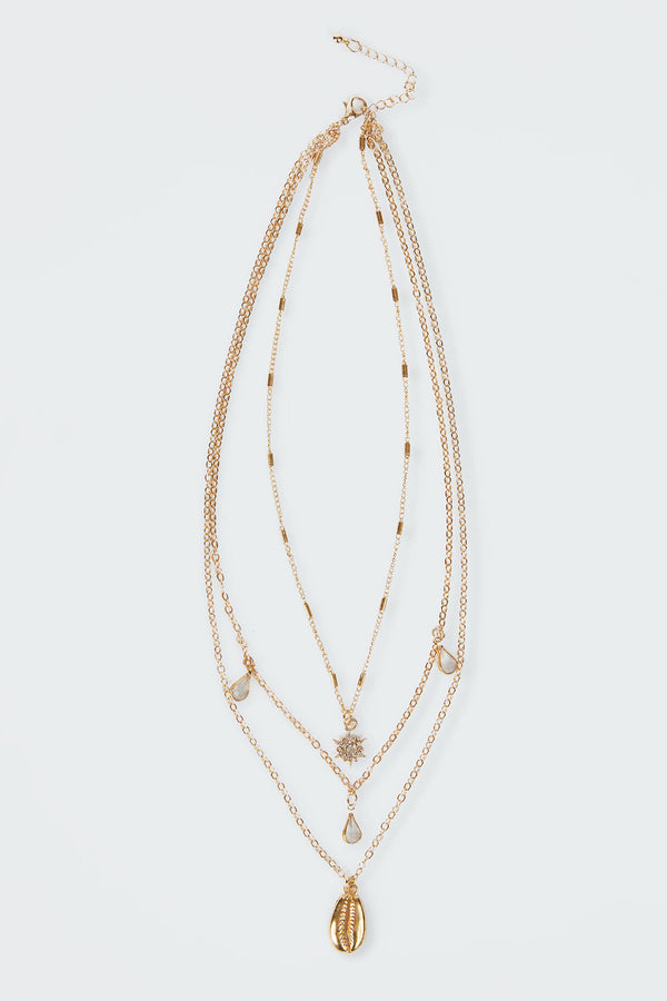 Edikted Droplet Layered Necklace Gold