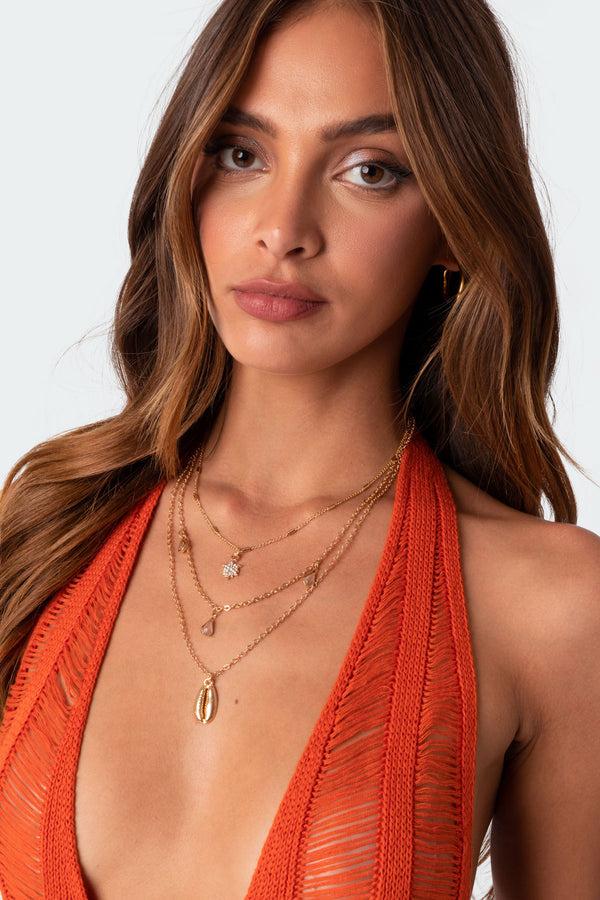 edikted Droplet Layered Necklace gold