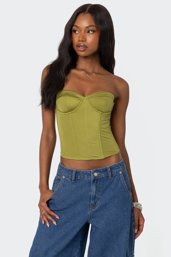 edikted Duna Shiny Corset green