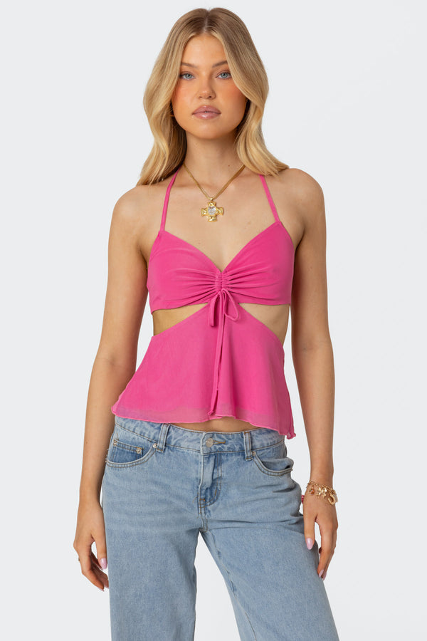 edikted Duo Cutout Mesh Halter Top pink