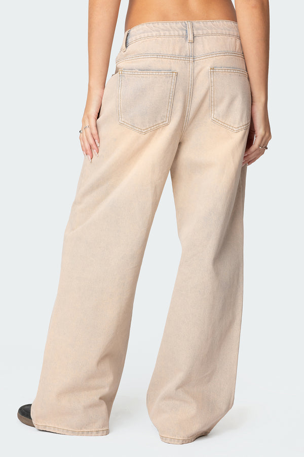 Edikted Dusty Washed Low Rise Jeans Beige