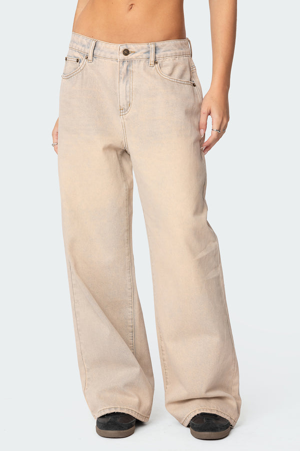 Edikted Dusty Washed Low Rise Jeans Beige