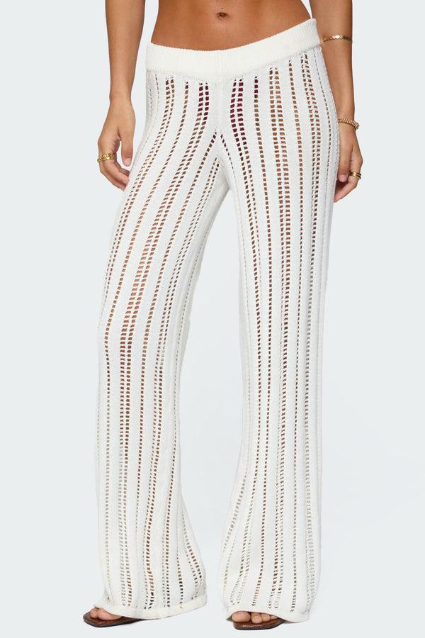 Edikted Echo Ladder Knit Pants Cream