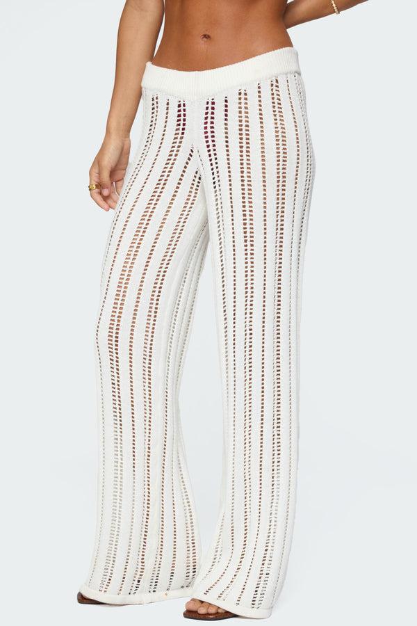 Edikted Echo Ladder Knit Pants Cream