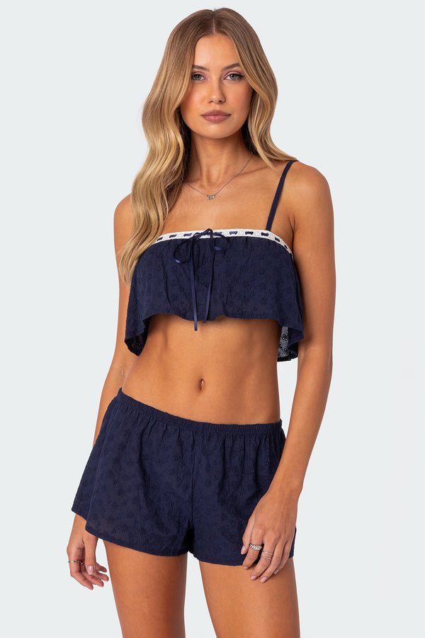 edikted Edan Eyelet Crop Top navy