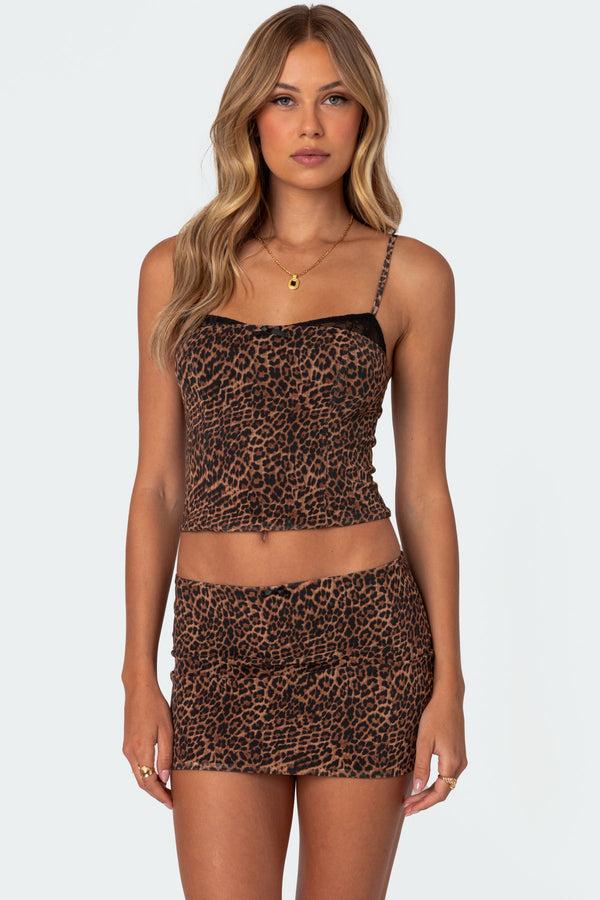 edikted Edin Leopard Print Mesh Bra Top brown