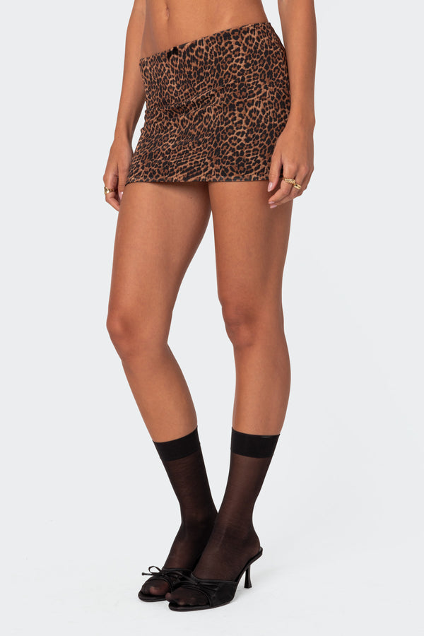 Edikted Edin Leopard Print Mesh Mini Skirt Brown