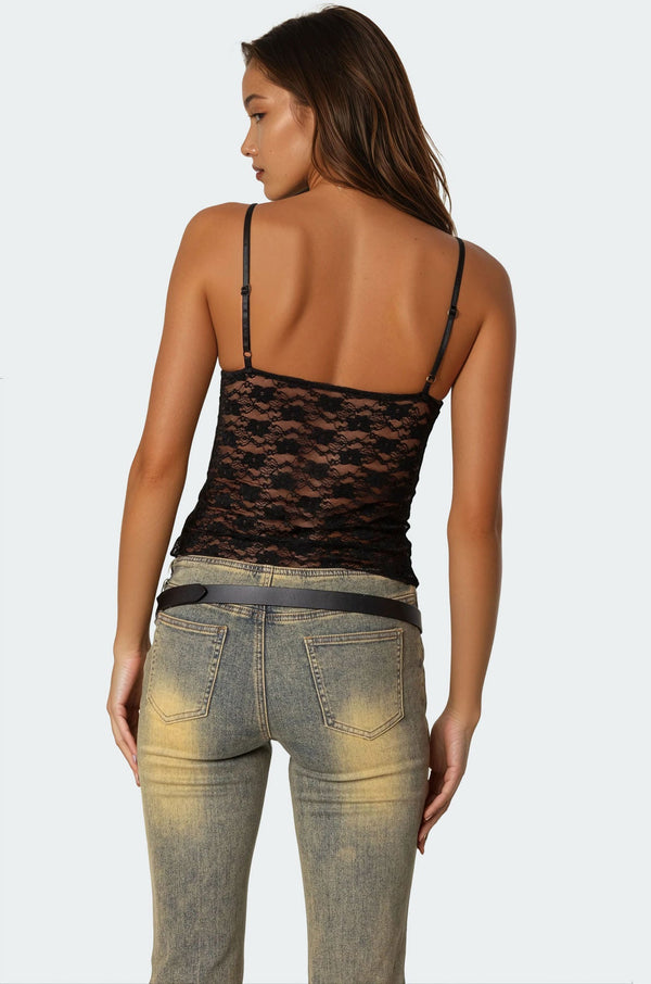 Edikted Eira Sheer Lace Tank Top Black