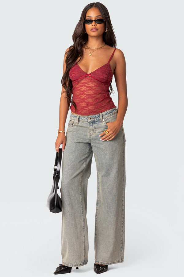 Edikted Eira Sheer Lace Tank Top Bordu