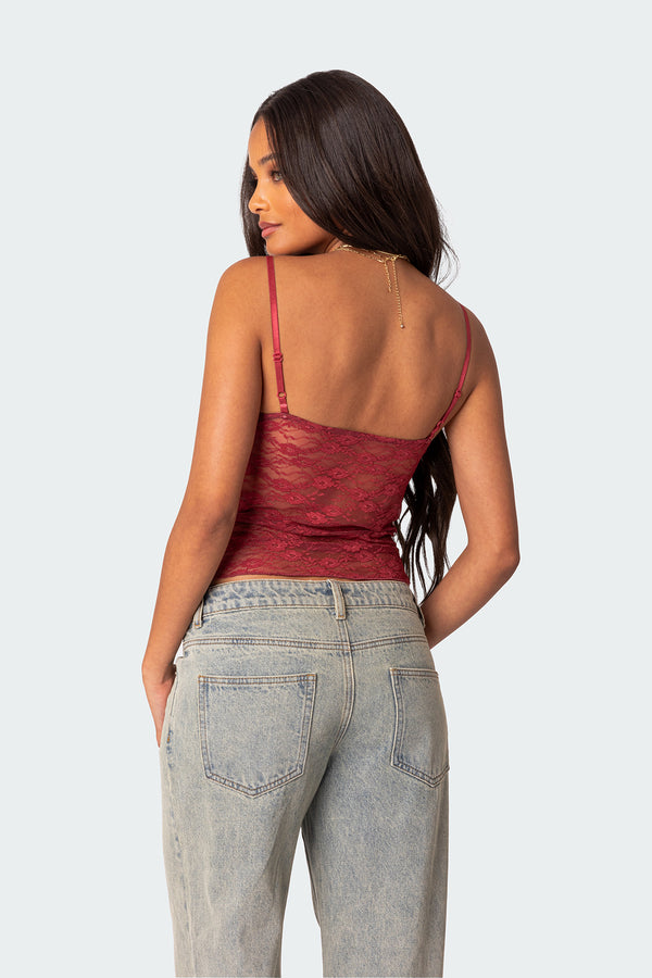 Edikted Eira Sheer Lace Tank Top Bordu