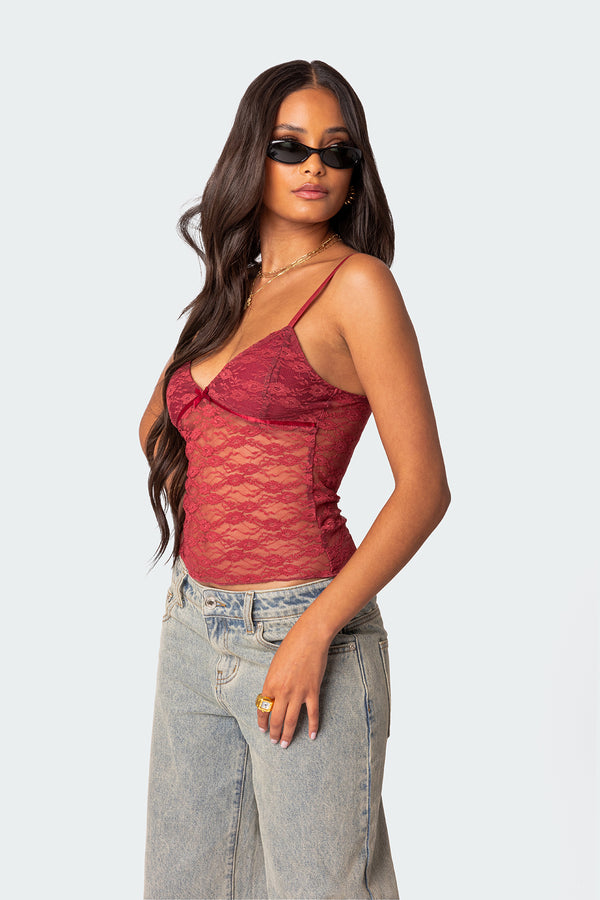 Edikted Eira Sheer Lace Tank Top Bordu