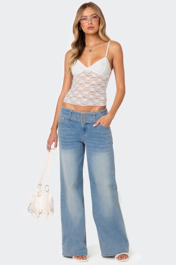 Edikted Eira Sheer Lace Tank Top White