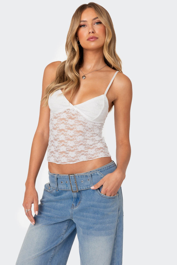 Edikted Eira Sheer Lace Tank Top White