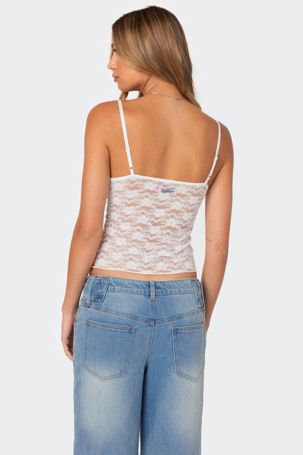 Edikted Eira Sheer Lace Tank Top White
