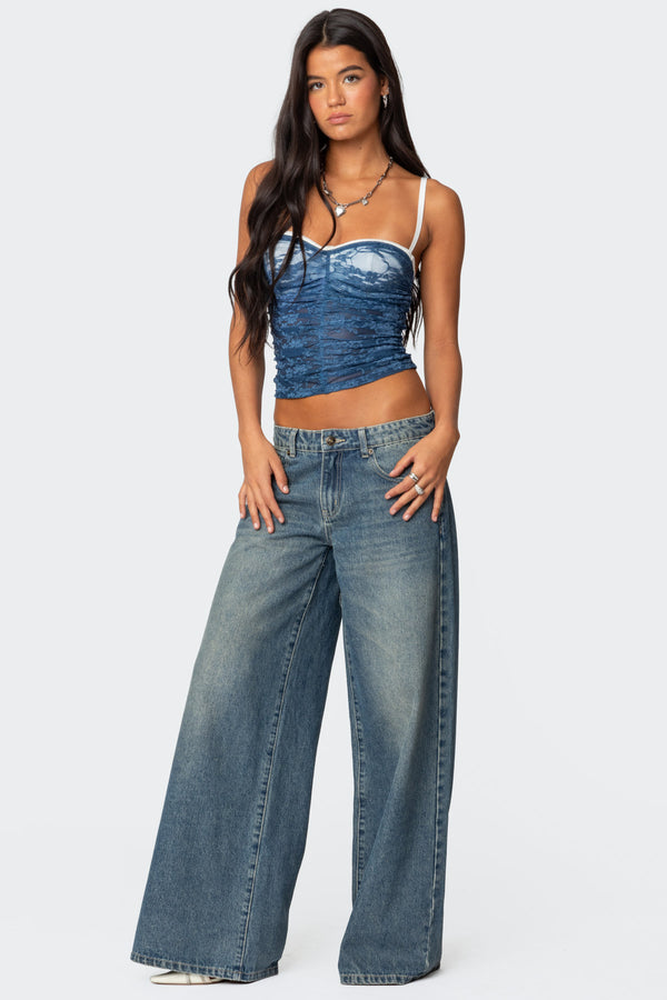 Edikted Eleanor Bra Detail Sheer Lace Top Navy