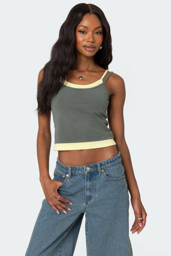 edikted Element Layered Tank Top olive