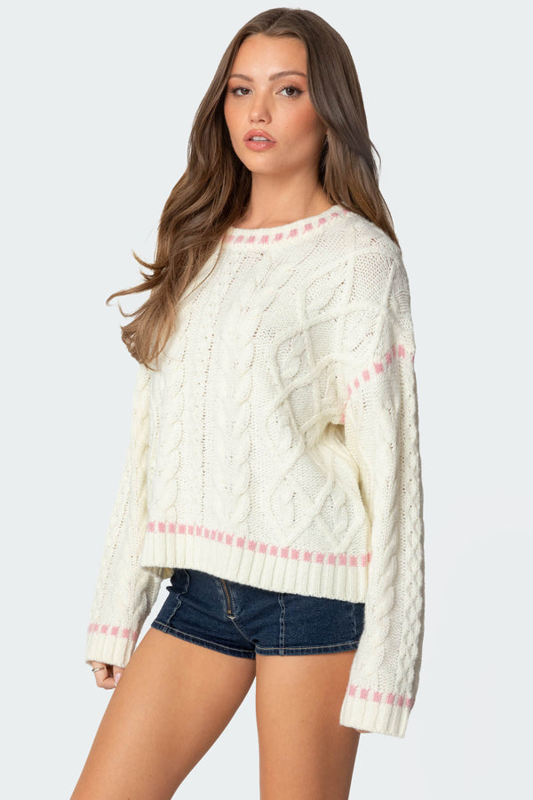 Edikted Eleni Cable Knit Sweater White