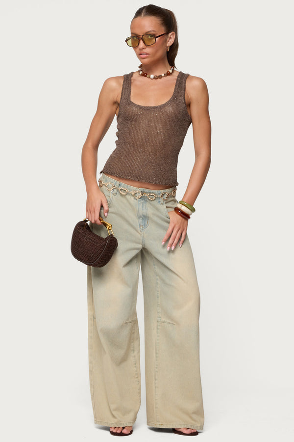 Edikted Eleora Sequin Knit Tank Top Brown