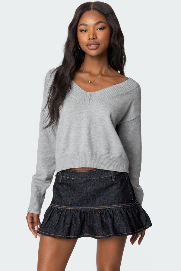 edikted Eli Oversized V Neck Sweater gray melange