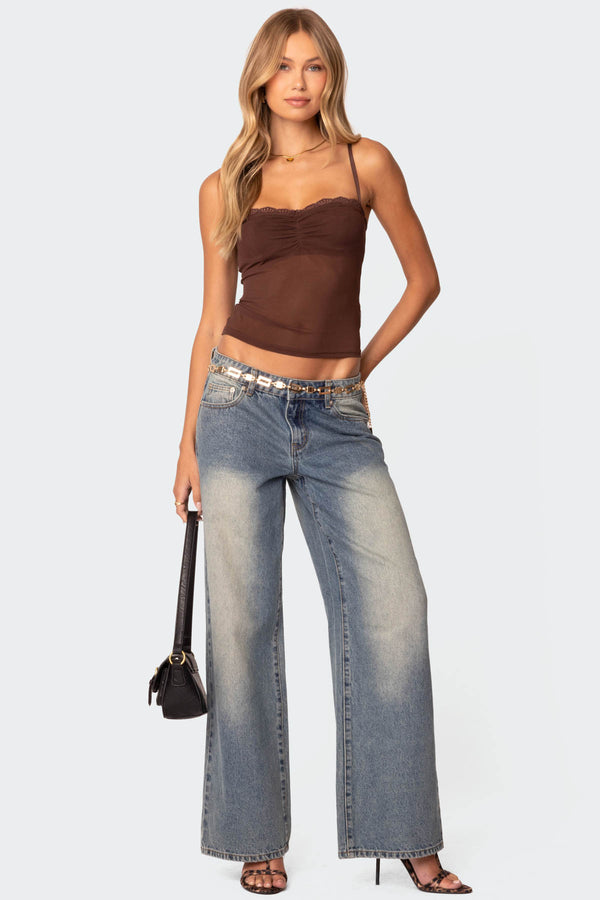 Edikted Elina Sheer Mesh Bra Top Brown