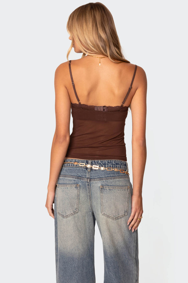 Edikted Elina Sheer Mesh Bra Top Brown