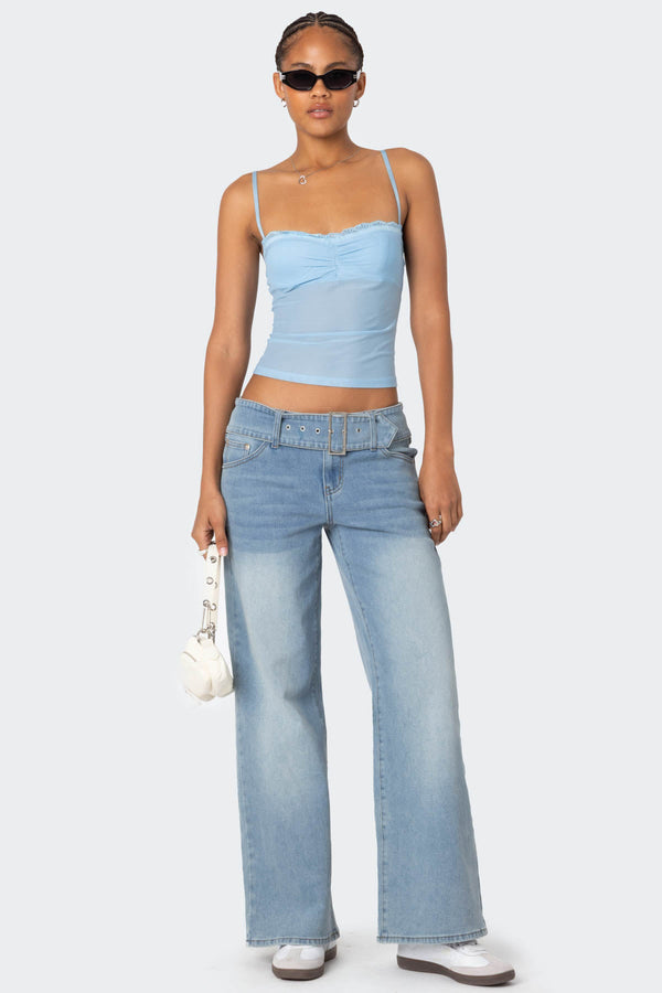 Edikted Elina Sheer Mesh Bra Top Light Blue