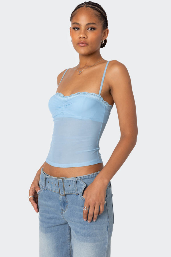 Edikted Elina Sheer Mesh Bra Top Light Blue