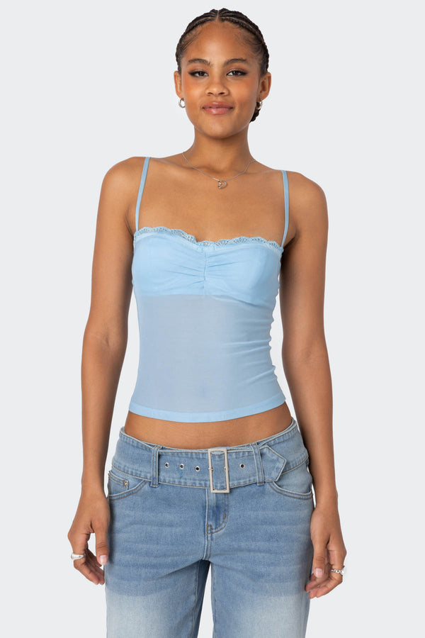 edikted Elina Sheer Mesh Bra Top light blue
