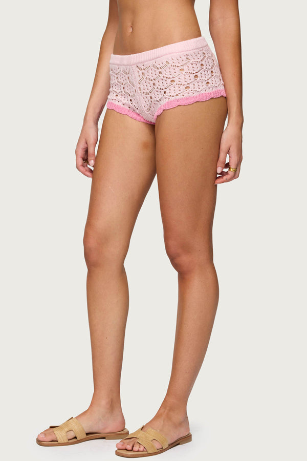 Edikted Elisa Open Knit Shorts Light Pink