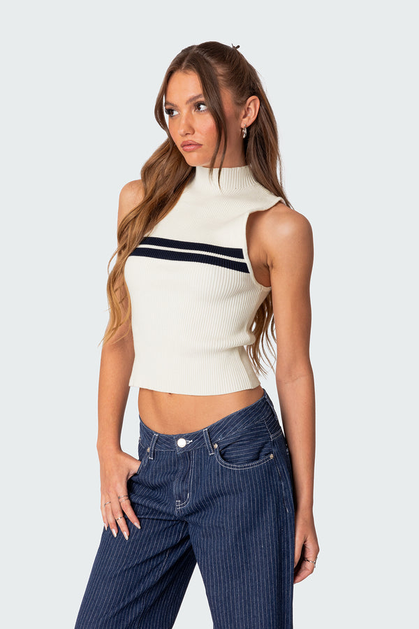 Edikted Eliza Ribbed High Neck Top White