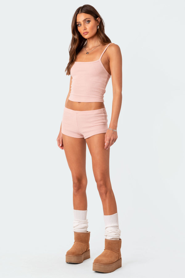 Edikted Ella Waffle Micro Shorts Light Pink