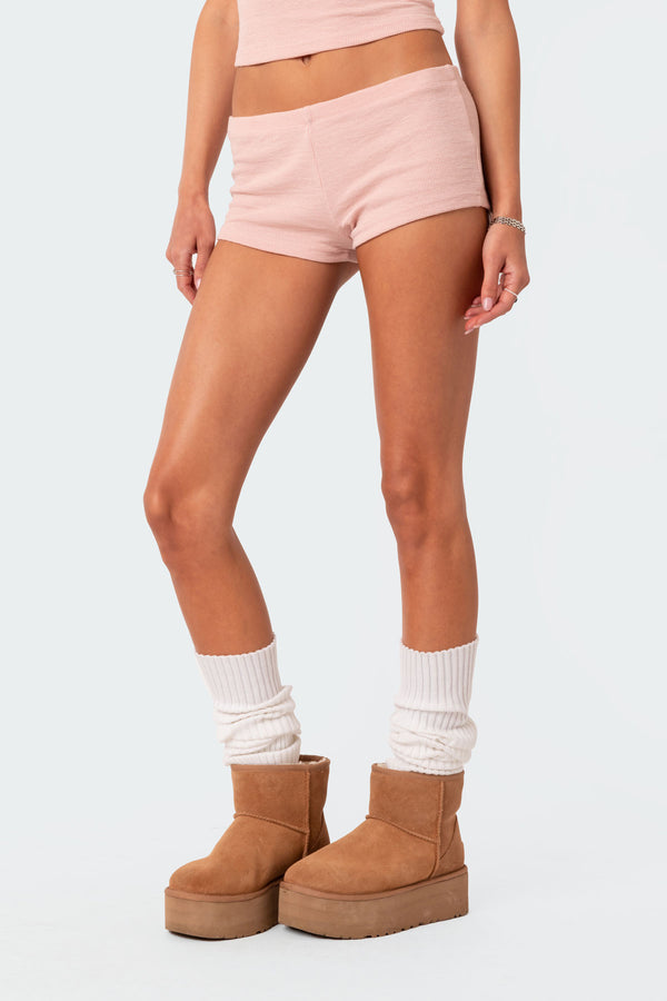 Edikted Ella Waffle Micro Shorts Light Pink