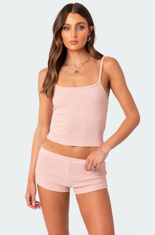 edikted Ella Waffle Tank Top light pink