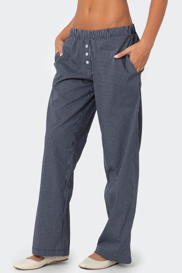 Edikted Ellery Checkered Pants Navy