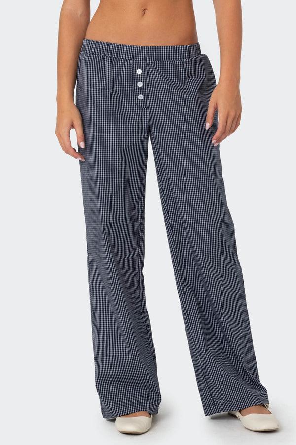 Edikted Ellery Checkered Pants Navy
