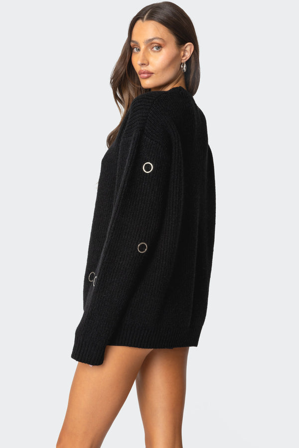 Edikted Ellia Grommet Oversized Sweater Black